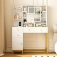 thumbnail image 4 of Makeup Vanity Desk with LED Lighted Mirror and Power Outlet Large Dressing Makeup Table Vanity Table with 4 Storage Drawers and 3 Storage Shelves for Bedroom, 3 Lighting Modes, Brightness Adjustable, 4 of 8