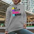 thumbnail image 2 of Eat Sleep Game Repeat, Gamer, Heather Grey Hooded Sweatshirt or Hoodie, 2XL, 2 of 5