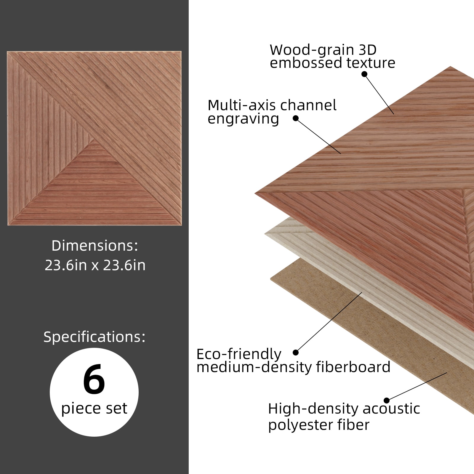 6 Pack Large Acoustic Panels, 23.6*23.6 Inch Decorative Sound Absorbing Panels, Noise-Reducing and Flame-retardant for Studio, Home (Patchwork Three-Color)