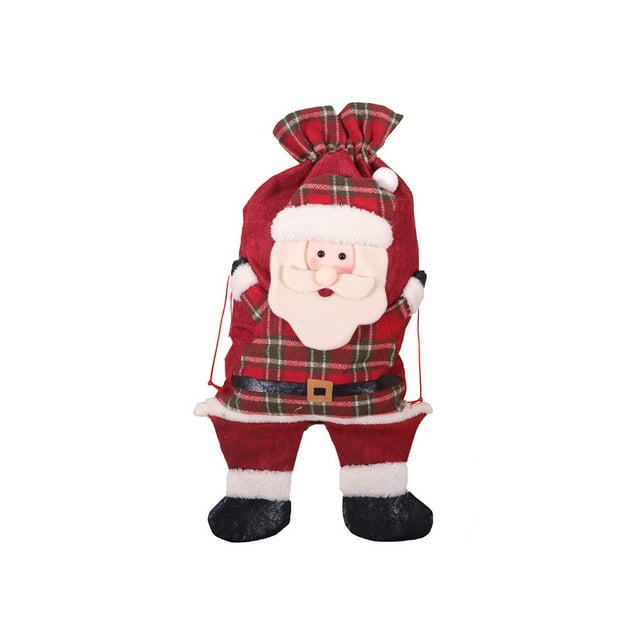 Bewildely Bolsa con cordón de Navidad de Papá Noel, bolsillo de caramelo de Año Nuevo, tela no tejida, bolsa de encaje de felpa corta, embalaje de Kits de decoración para fiestas L Bewildely HA069983-01B
