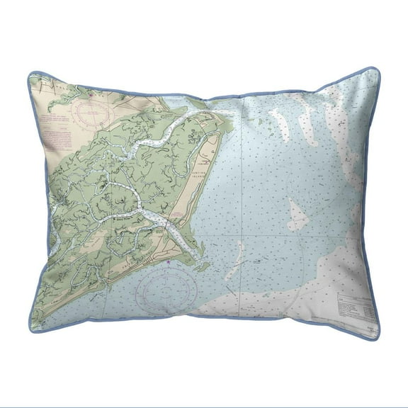 Betsy Drake Interiors Fripp Island, SC Nautical Map Small Corded Indoor/Outdoor Pillow 11x14