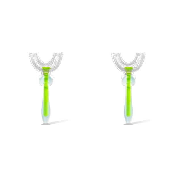 Naiovety Cepillo de de silicona en forma de U Boquilla para niños Cepillos de Mordedores para niños pequeños de 360 verde L 2piezas