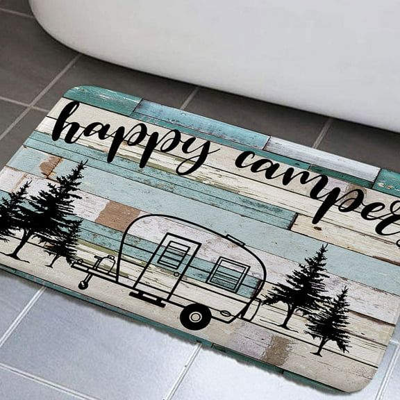RV Bathroom Rugs, Non Slip Bathtub Rug Rustic Wood Neutral Color for Travel Trailer Camping Theme Bath Mat Motor RV Bathroom Accessory Set Shower Mat Kitchen Rug(17X29, Camper RV)