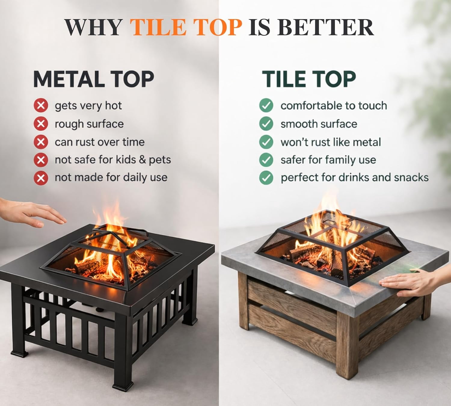34" Wood Burning Fire Pit, Outdoor Fire Pit Table for  Backyard Garden, Large Square Fire Pit for Outside, Metal Firepit with Removable Lid, Mesh Cover, Poker