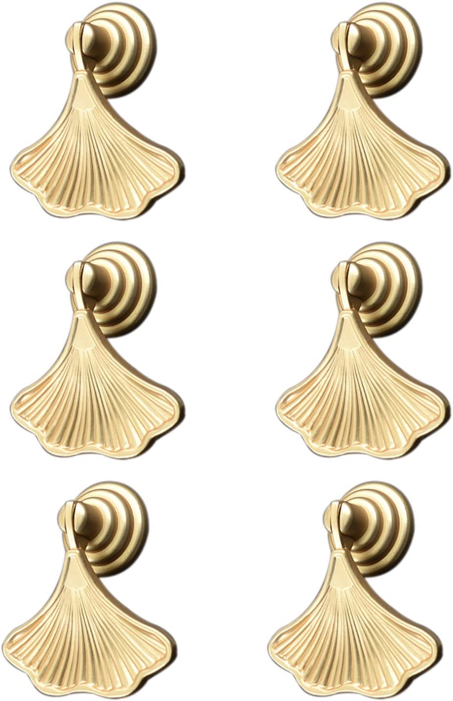 Ginkgo Leaf Shape Knob Handles, 6pcs Golden Drop Pendant Pull Handle ,Hardware Drawer Single Hole Handle for Wardrobe Cupboard Closets Cupboard - image 1 of 7