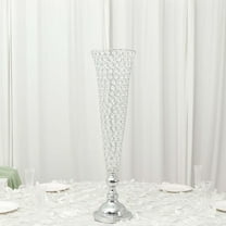 Efavormart 2 Pack | Silver 32” Tall Crystal Beaded Trumpet Vase Set, Table Centerpiece
