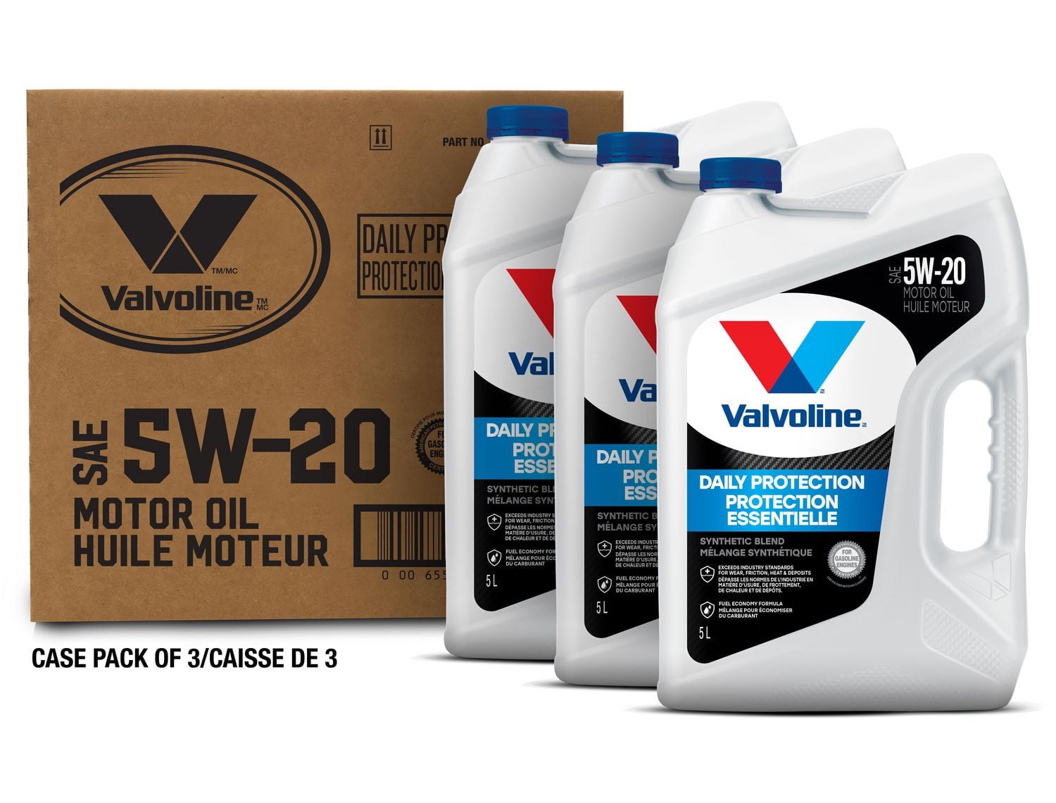 Caisse d’huile à moteur Valvoline Protection essentielle au mélange synthétique 5W20 3X5L