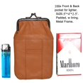 thumbnail image 3 of Cigarette Case Holder w Lighter Women Leather Cigarettes 100s Pack Purse Pouch Coin Ciggerate Wallet Framed Cases5.5  4  2.5", L Brown Kiss Lock, 3 of 7