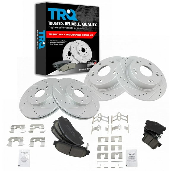 TRQ Front and Rear Performance Brake Pad & Rotor Kit Brake Pads Brake Rotors Set Ceramic Premium G-Coated Fits Select 2004-2008 Acura TSX 2003-2007 Honda Accord