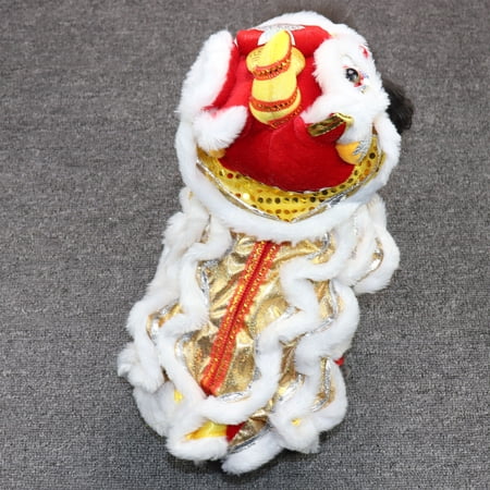 Lion Dance Dog Costosetume for Winter Festive Chinese Lion Dog Costume for Small Dogs & Cats Warm Lion Dance Costume for Dog to Celebrate Lunar New Year White Color Size L