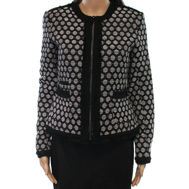 Karl Lagerfeld NEW Black Womens Size 6 Full Zip Fringe Detail Jacket ...