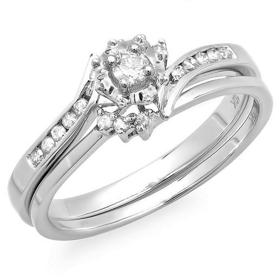 Dazzlingrock Collection 0.25 Carat (ctw) 10k Round White Diamond Ladies Bridal Bypass Engagement Ring With Matching Band Set 1/4 CT, White Gold, Size 8