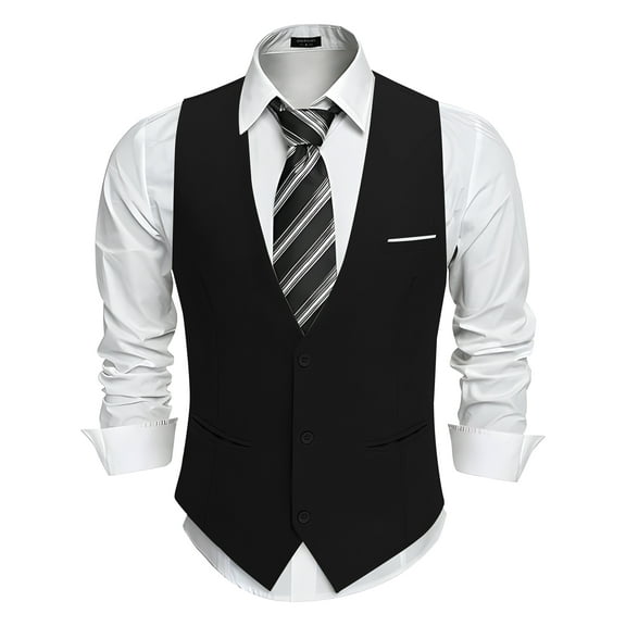 HAOMEILI Men's Suit Vest Business Formal Dress Waistcoat Vest with 3 Pockets for Suit or Tuxedo