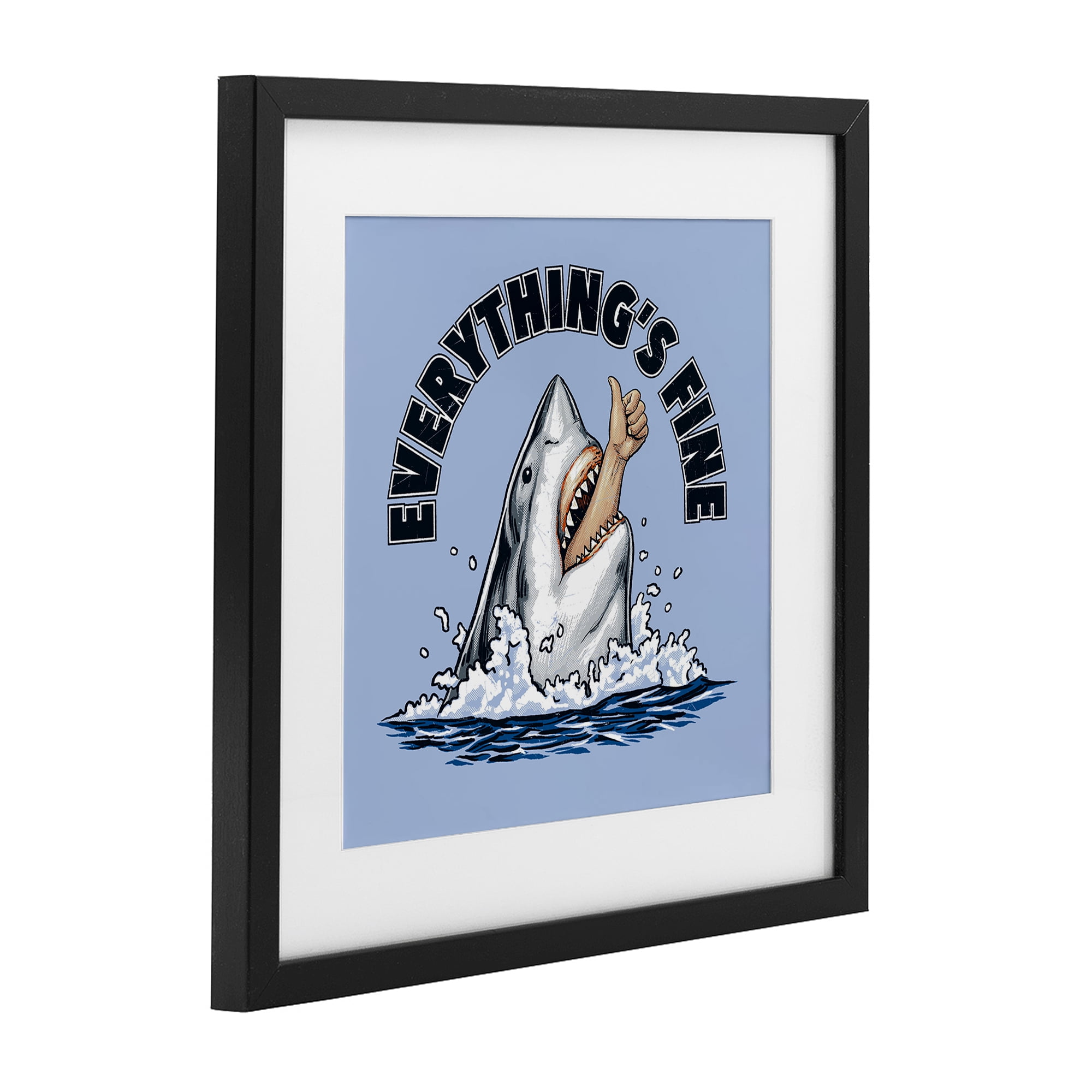 Everything's Fine Shark Bite Black Framed Print Under Glass, design by Jedco Brands Inc.
