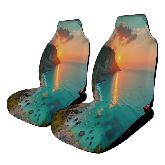 Sunset Over Rocky Coastline Car Seat Covers Car Accessories Pack of 2 Universal Front Seat Protective Cover
