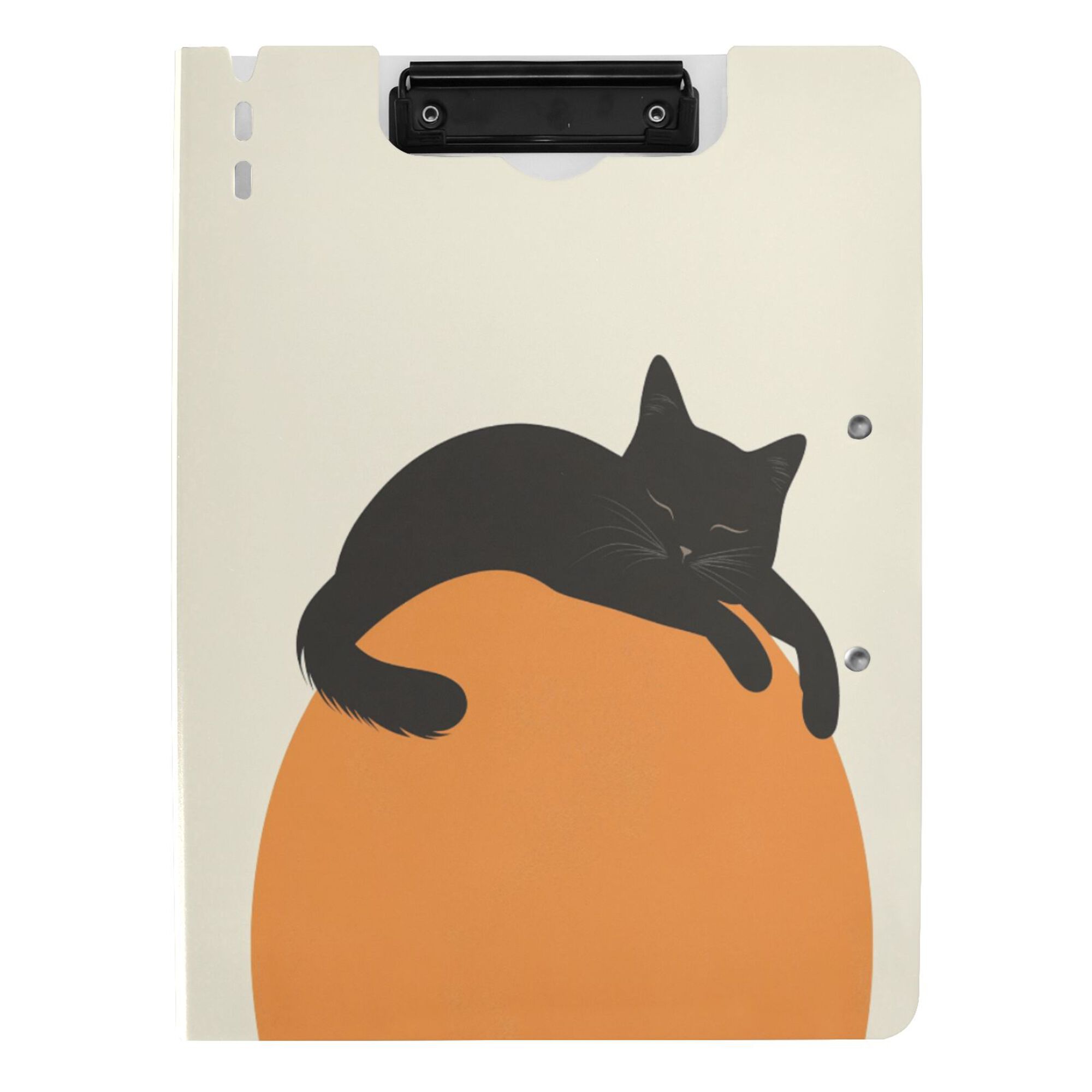 FORMRS A4 Clipboard Folder with Pen Holder Horizontal Foldable School Office Binder, Sleeping Black Cat