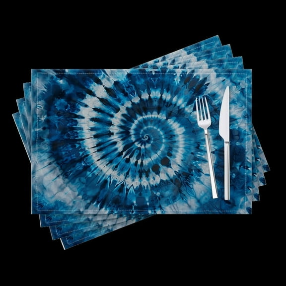 BaHomeck placemats Set of 4 Tie-Dye Art With Spiral Patterns In Shades Of Blue And White Cotton Linen rectangle Placemats for Kitchen Dining Table Indoor,Outdoor,18*12inch