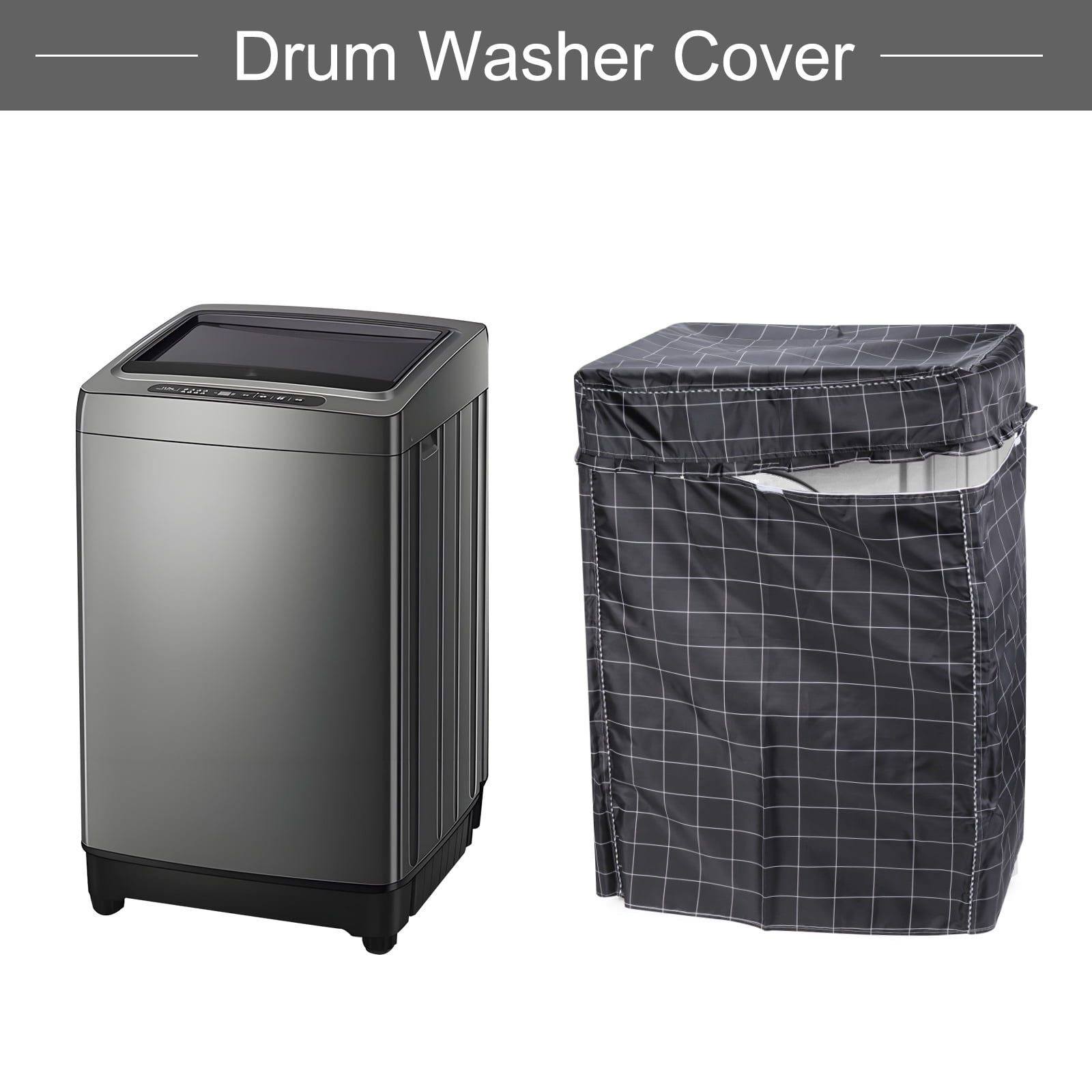 Top Load Washer Cover, Portable Washing Machine Cover, 23Wx24Dx36H Inch(L Size) Black Grid Waterproof Cover