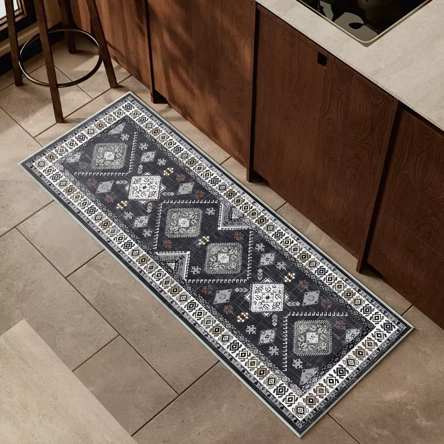 TECHVIDA Kitchen Rugs 4 Piece,kitchen mats for floor,Non-Slip Machine Washable Rugs,Boho Vintage Kitchen Mat for Hallway Laundry Room Sink