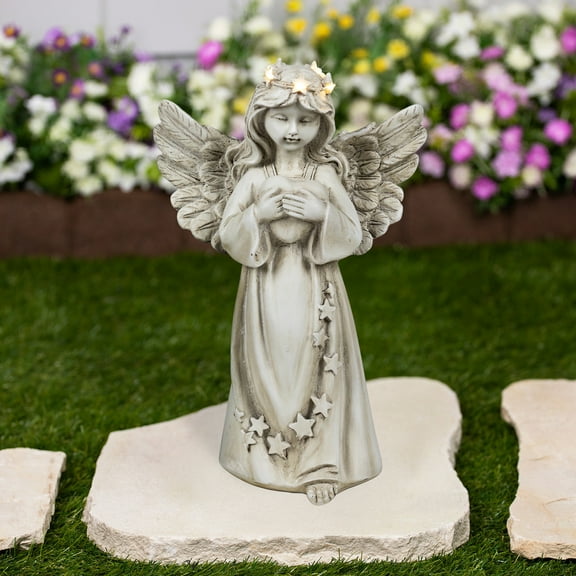 LED Lighted Angel Holding Heart Statue - 11.75"