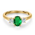 thumbnail image 3 of Gem Stone King 18K Yellow Gold Plated Silver Green Nano Emerald and Lab Grown Diamond Engagement Ring for Women | 0.94 Cttw | Oval 7X5MM | Gemstone May Birthstone | Size 5, 3 of 6