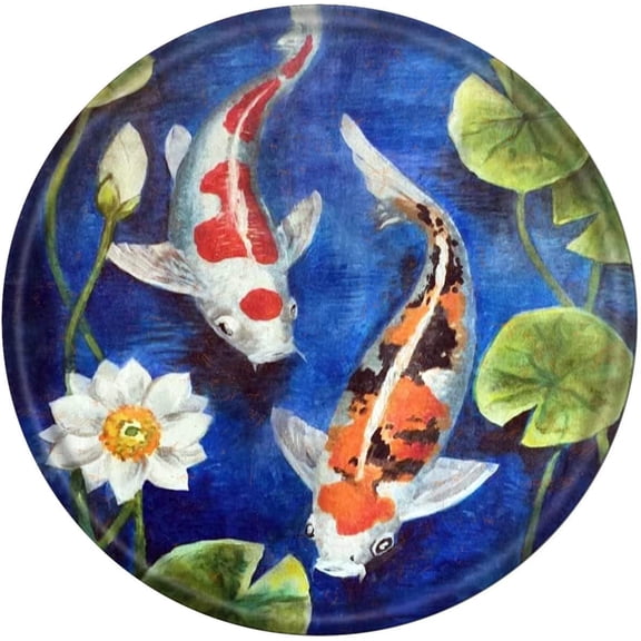 Metal Round Tin Sign Colorful Koi Fish Pond Water Lily Metal Tin Sign Weatherproof Outdoor Indoor Wall Decor for Home, Living Room, Kitchen,Bathroom Decoration 12x12 Inch