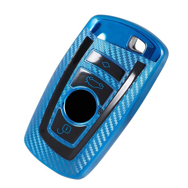 Fengleauto Para Bmw Key Fob Cover Key Case Para 1 3 4 5 6 7 Series X3 X4 M5 M6 Gt3 Gt5 Llave De Control Remoto Premium Fibra De Carbono Suave Tpu Key Anti-Polvo Protección Completa (Azul)