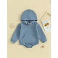 thumbnail image 2 of Rdhnmea Baby Girl Boy Hoodie Romper Sweatshirt Newborn Solid Color Long Sleeve Hoody Bodysuit Front Pocket Infant Spring Clothes Outfit, 2 of 9