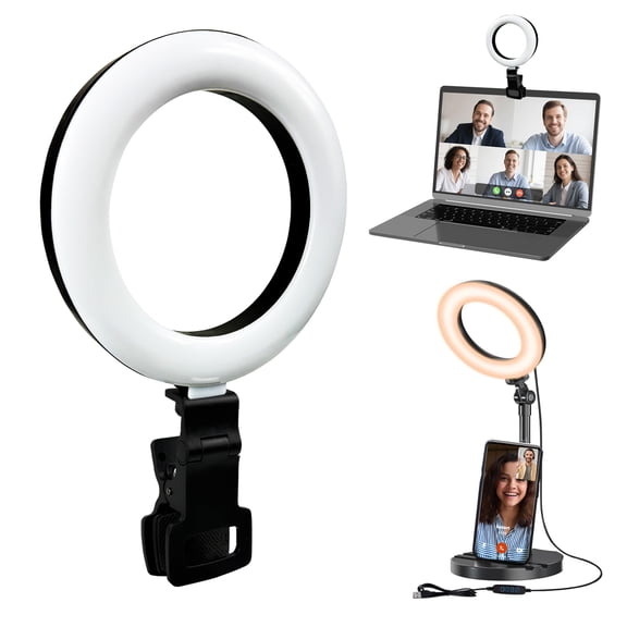 KALCINTY Ring Light with Stand, 6‘’ Ring Light for Computer and Laptop Monitor Clip on, Desk Ring Light for Remote Working, Zoom Call, Live Streaming and Video Conferencing
