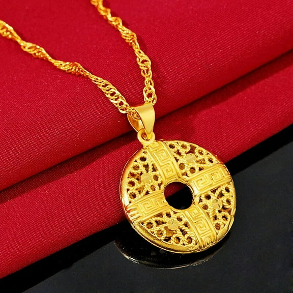 K-KED Lady's Safe Amulet 22K 24K Thai Baht Yellow Gold GP Filled Necklace Jewelry