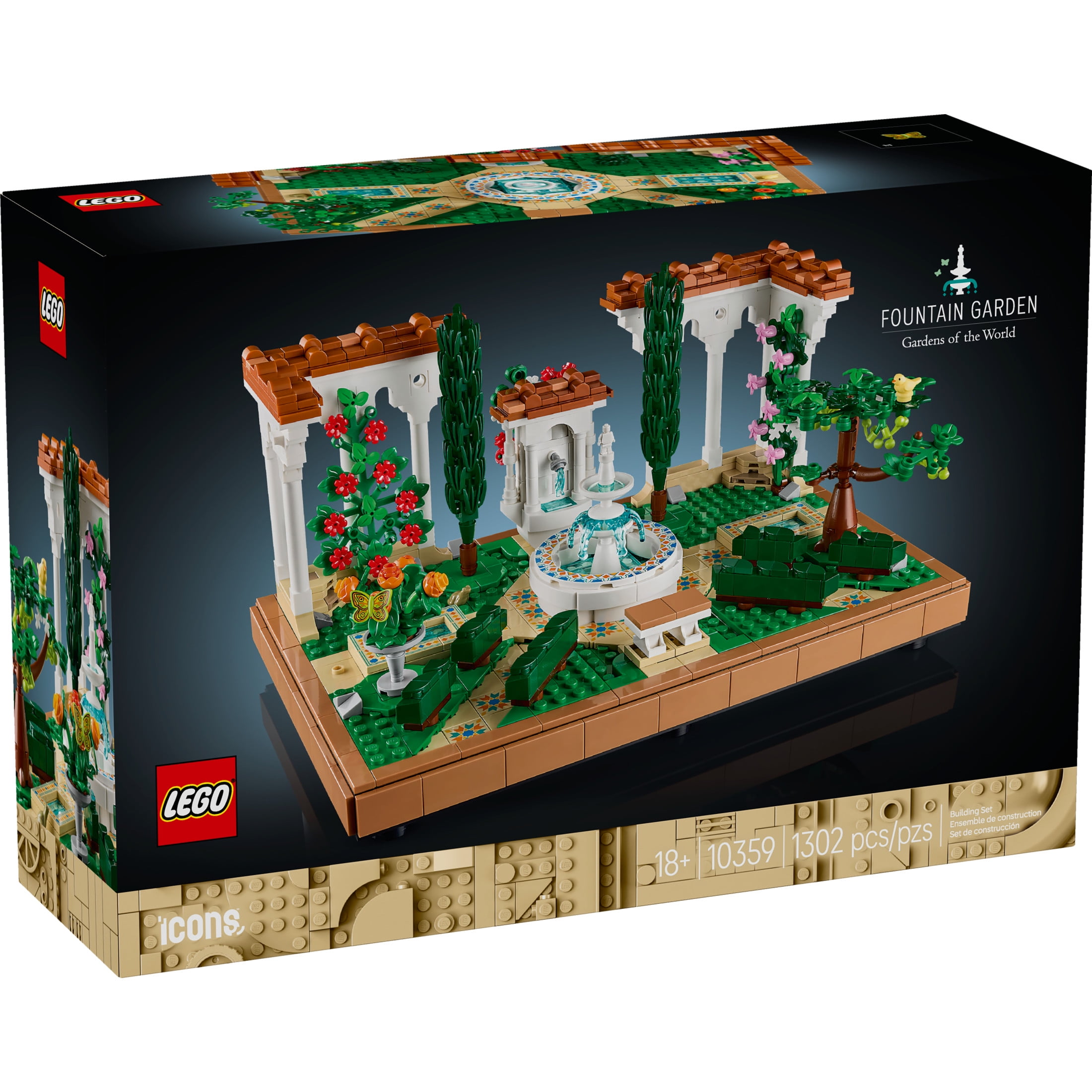 LEGO Icons Fountain Garden Building Set - DIY Kit for Adults, Ages 18+ - Miniature Craft Building Blocks for Wedding Decor, Display - Gift for Wedding - With Cypress Trees and Grape Vines - 10359