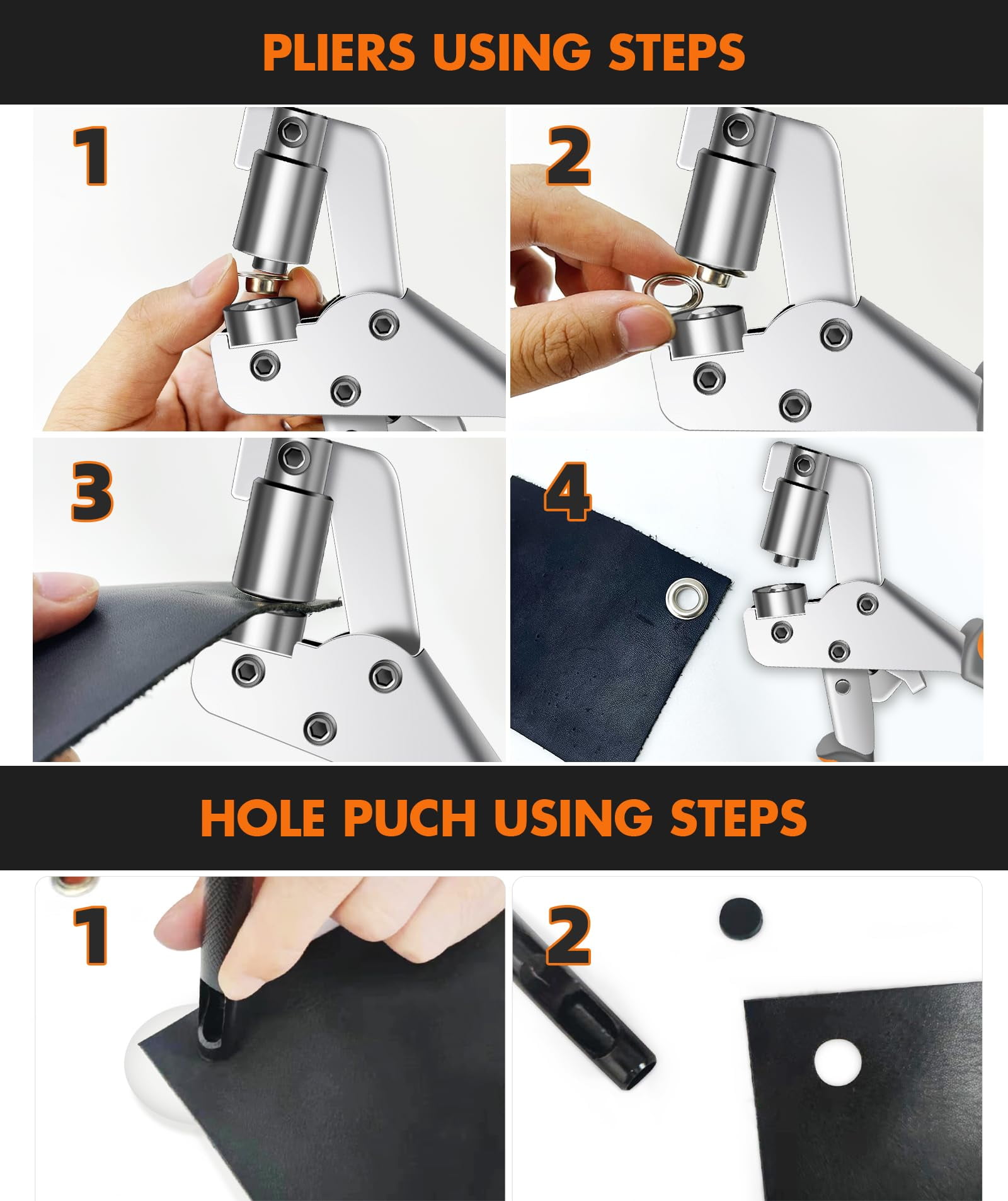 Heavy Duty Grommet Kit with Bag and 200 pcs 10mm Grommets, Complete Eyelet & Grommet Tool Kit for DIY Tarp Ring Repair and Installation