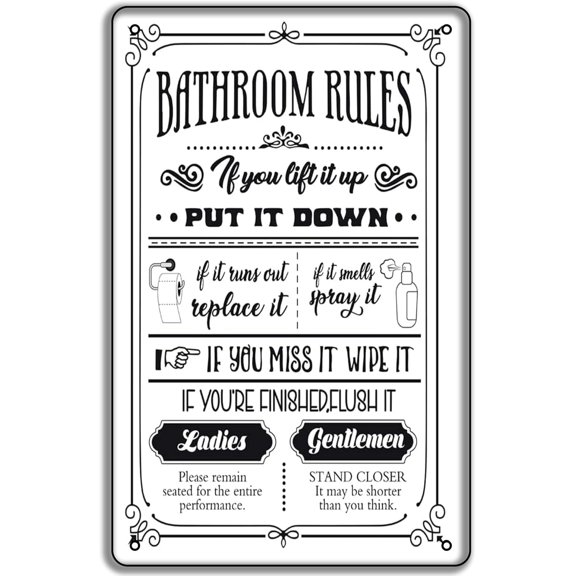 Retro Decor Tin Signs,"Bathroom Etiquette Sign with Humorous Reminders",for garage,bar,restaurant,living room,bedroom,kitchen,cafe,bar,8×12inch