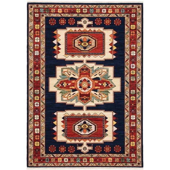 Oriental Weavers Lilihan Wool Blend Area Rug - 090B6 - 9'10" x 12'10" - in Blue/ Red - Vintage Inspired, Wool Blend, Family, Dining, Living Room Rug