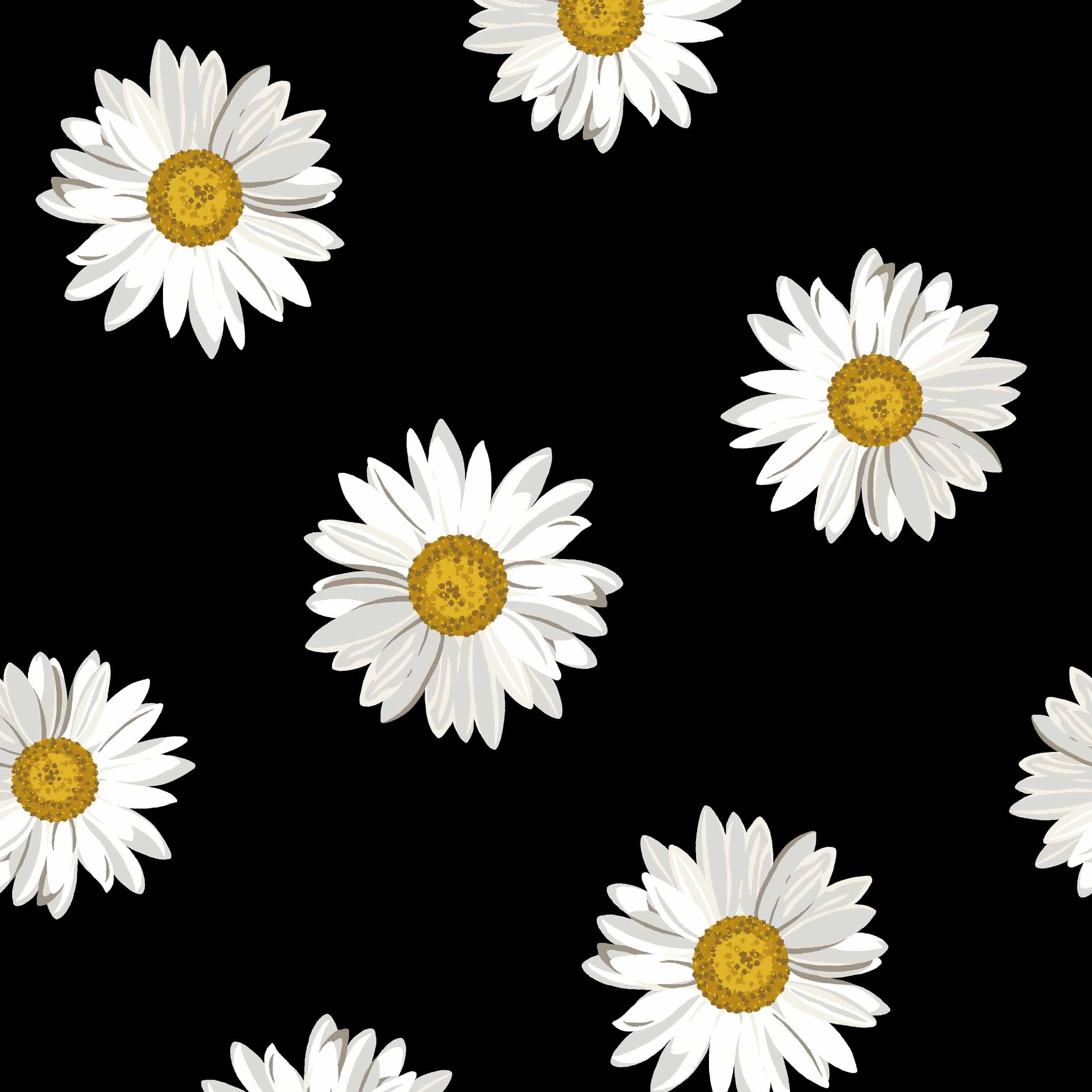 Black and White Large Flowers Pattern Printed on French Terry Fabric ...