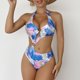 thumbnail image 2 of Traje de baño de bikini para mujer, traje de baño de una pieza con teñido anudado, corte alto, cuello halter, sin espalda, anillo en O, traje de baño azul XXL, 2 of 6