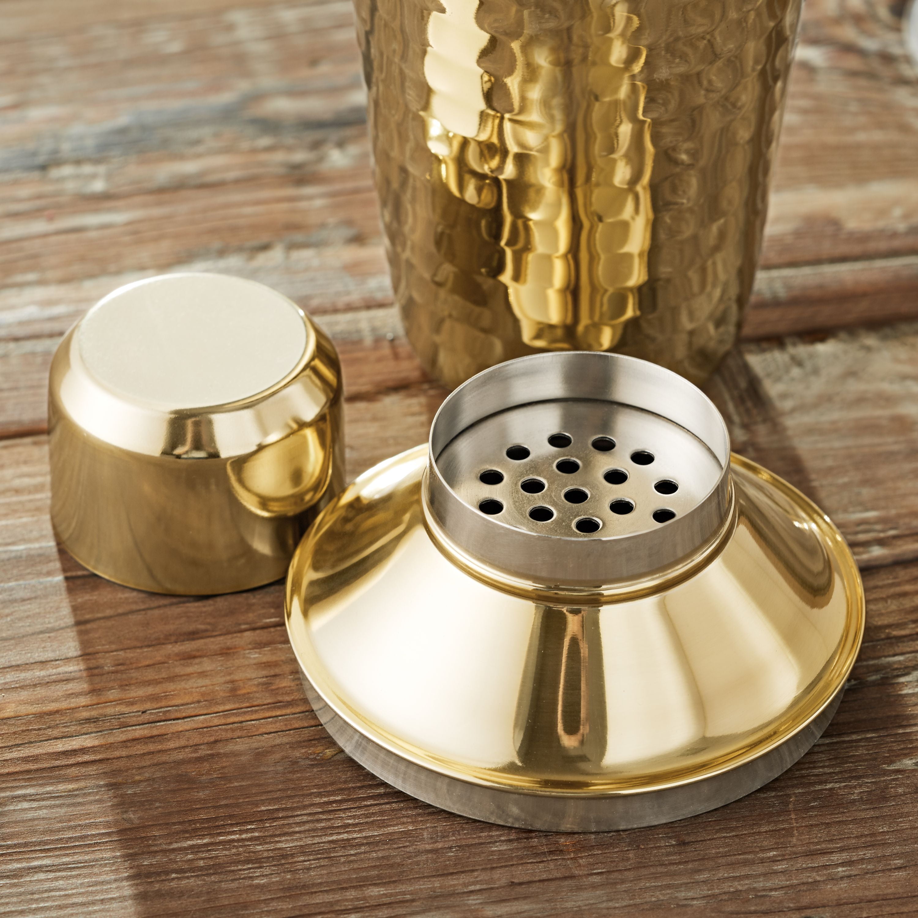 Mainstays 25-Ounce Stainless Steel Cocktail Shaker, Hammered Brass