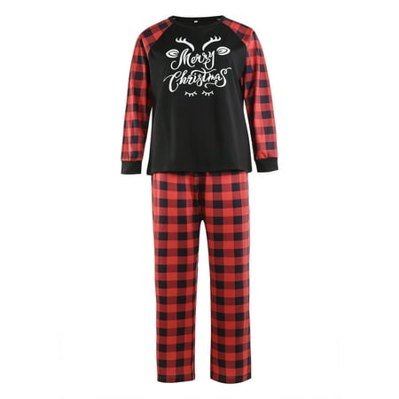 

Spring hue Christmas Letter Print Tops and Plaid Trousers Parent-child Pajamas