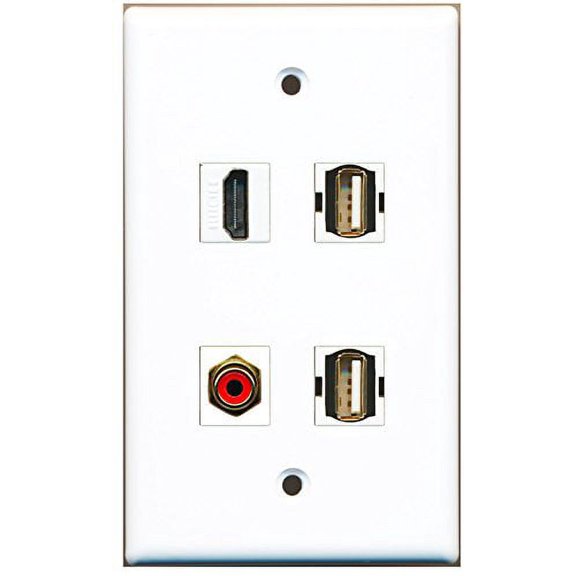 RiteAV - 1 Port HDMI 1 Port RCA Red 2 Port USB A-A Wall Plate