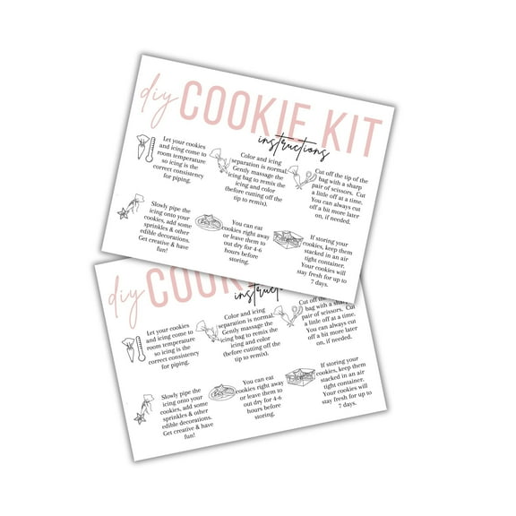 DIY Cookie Kit Instruction Cards 30 pk 4.25x5.5 Decorate Your Own Cookie Storage Tips and Tricks Bakers Paint Your Cookies