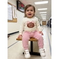 thumbnail image 3 of RUINIXCW Toddler Baby Girls Fall Outfit Fashionable Football Bow Embroidery Long Sleeve Pullover with Pants 2Pcs Set, 3 of 9