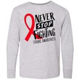 thumbnail image 3 of Inktastic Never Stop Fighting Stroke Awareness Red Ribbon Long Sleeve Youth T-Shirt, 3 of 5