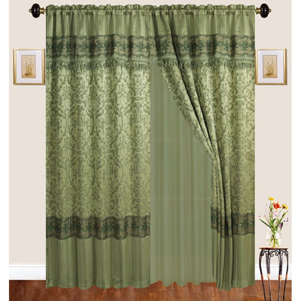 Luxury Jacquard Curtains sage green window panels with backing, valance