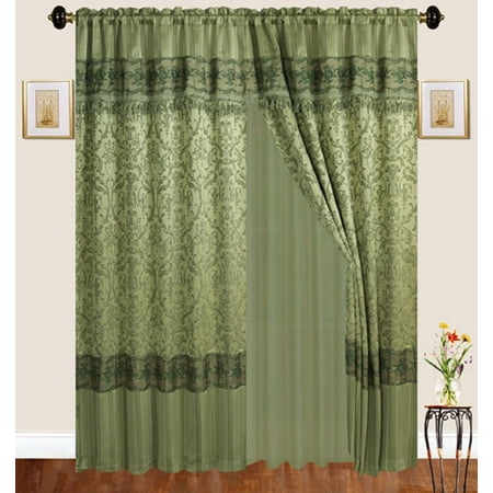 Luxury Jacquard Curtains Sage Green Window Panels With Backing Luxury Jacquard Curtains Sage Green Window Panels With Backing Valance And Tie Backs Emma D122