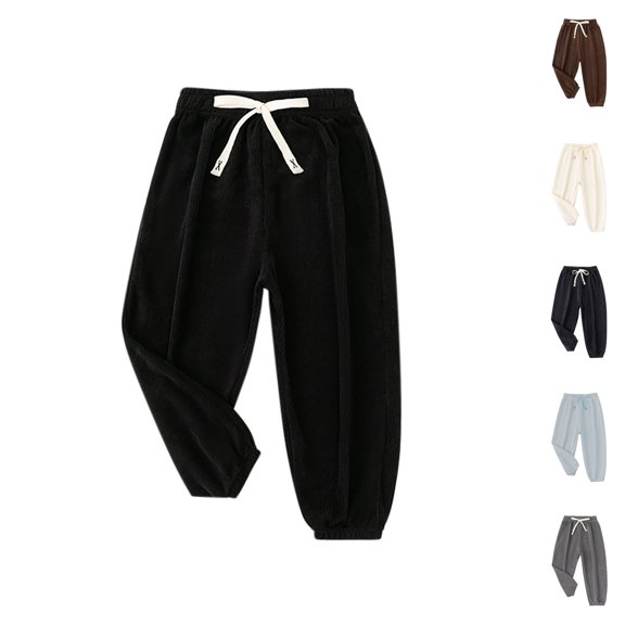 Husipze Corduroy Sweatpant for Boy Drawstring Elastic Waist Tapered Kids Oversized Joggers Loose Fit Ribbed Casual Trousers Black 3 Years