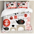 thumbnail image 1 of Tea Party Duvet Cover Set Queen Size, Japanese Design with Cultural Elements Flowers Fuji Mountain Tea Pot, Decorative 3 Piece Bedding Set with 2 Pillow Shams, Vermilion Black Beige, by Ambesonne, 1 of 3