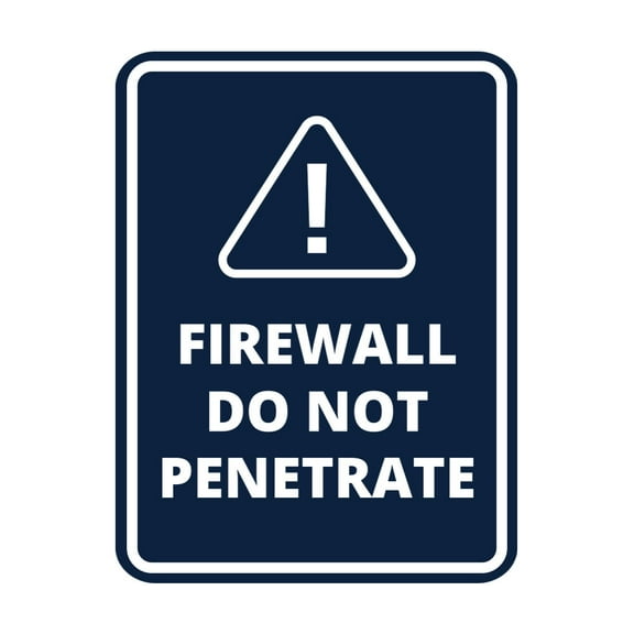 Signs ByLITA Portrait Round Firewall Do Not Penetrate Door or Wall Sign Easy Installation | Health And Safety | Building And Danger Sign (Navy Blue / White) - Large