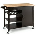 thumbnail image 1 of Giantex Kitchen Island Cart Rolling Serving Cart Wood Trolley with Drawer, Storage Cabinet, Wine Bottle Rack, Towel Rack and Lockable Wheels (Brown), 1 of 8