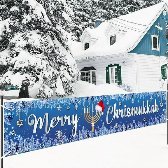 Hanukkah Christmas Decorations Merry Chrismukkah Yard Banner Backdrop Chanukah Decorations Blue Silver Happy Chanukah Yard Sign Banner Chanukah Festival Party Christmas Holiday Party Outdoor