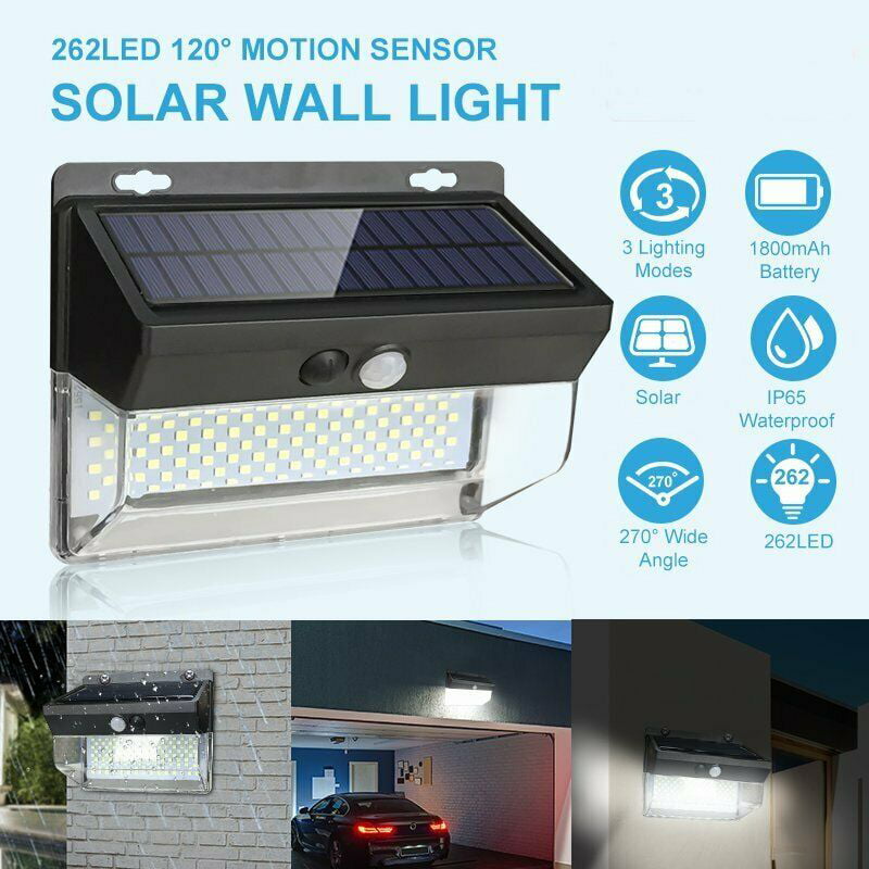 262 LED Solar Power Light Motion Sensor Outdoor Yard Garden Wall Lamp Waterproof 